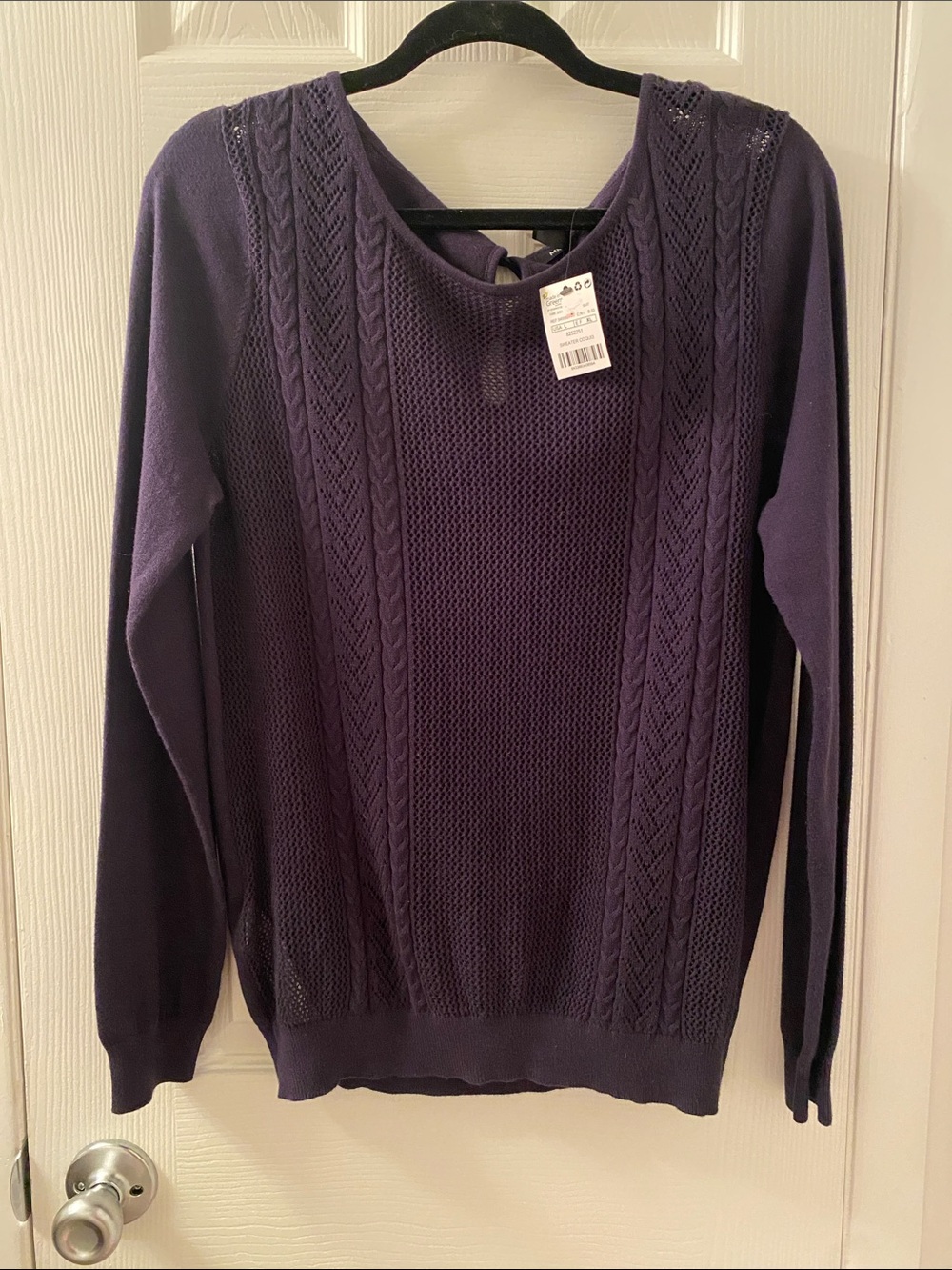 MNG Blue Cable-Knit Woman’s Sweater Cotton & Wool Blend Size Large